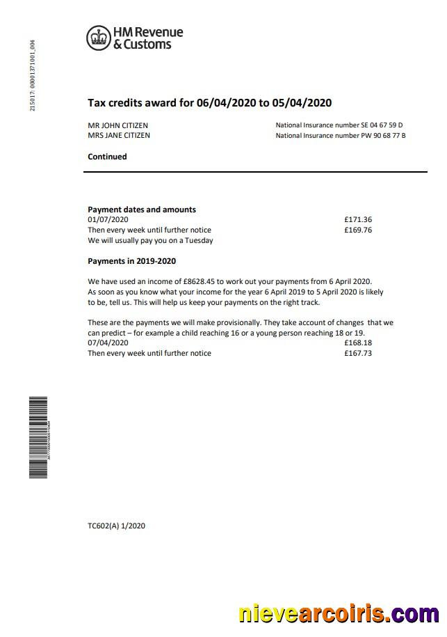 HM Revenua & Customs utility bill